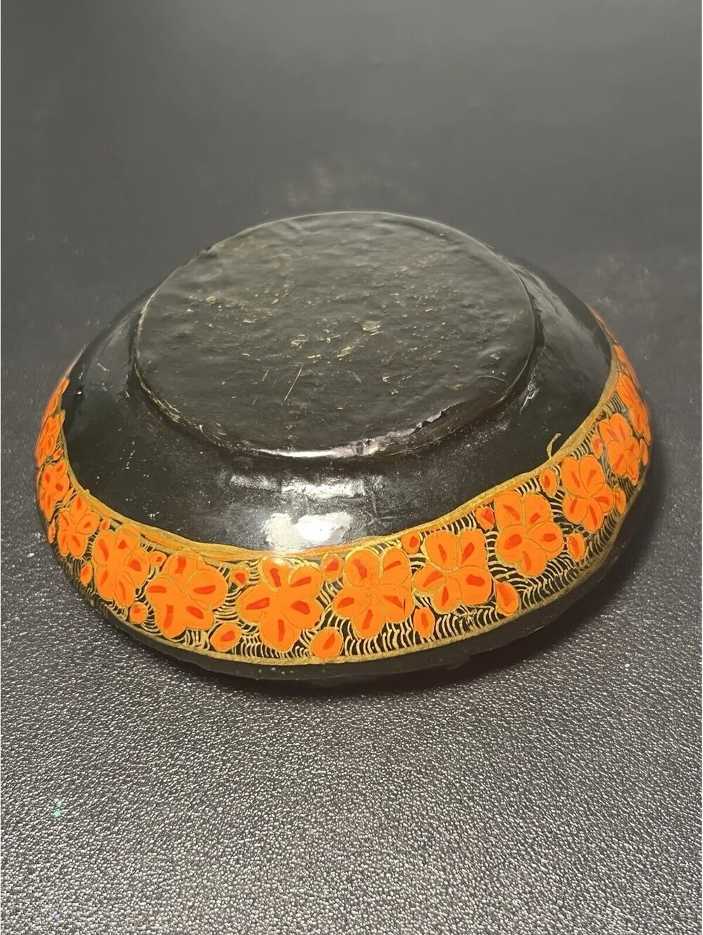 India Vintage 1970s Kashmiri Gulkari Floral Papier-Mache Lidded Box, 4x4”